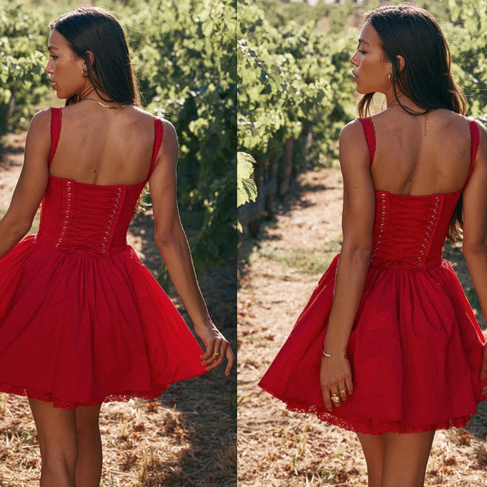 HOUSE OF CB 'Pietra' Cherry Corset Mini Dress  NWOT - Picture 7 of 10